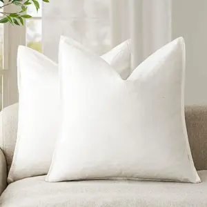 Pack of 2 Decorative Linen Solid Throw Pillow Covers, Soft Accent Cushion Cases, 20 x 20 Inch, Cream White, for Chair, Couch, Sofa, Bedroom, Living Room Home Decor
