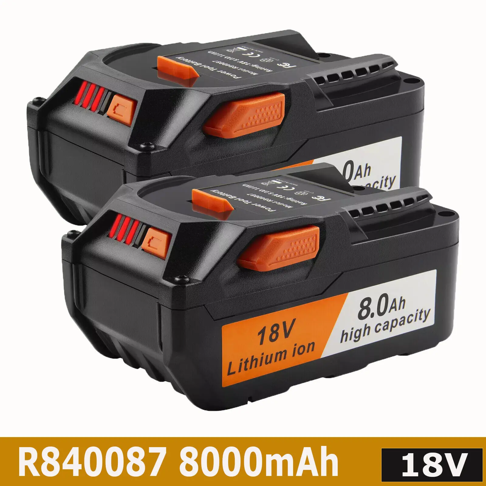 2025new 2PACK 8.0Ah For Ridgid R840087 Lithium Battery Rigid 18 Volt R840085 Power Tools Portable Heavy Duty