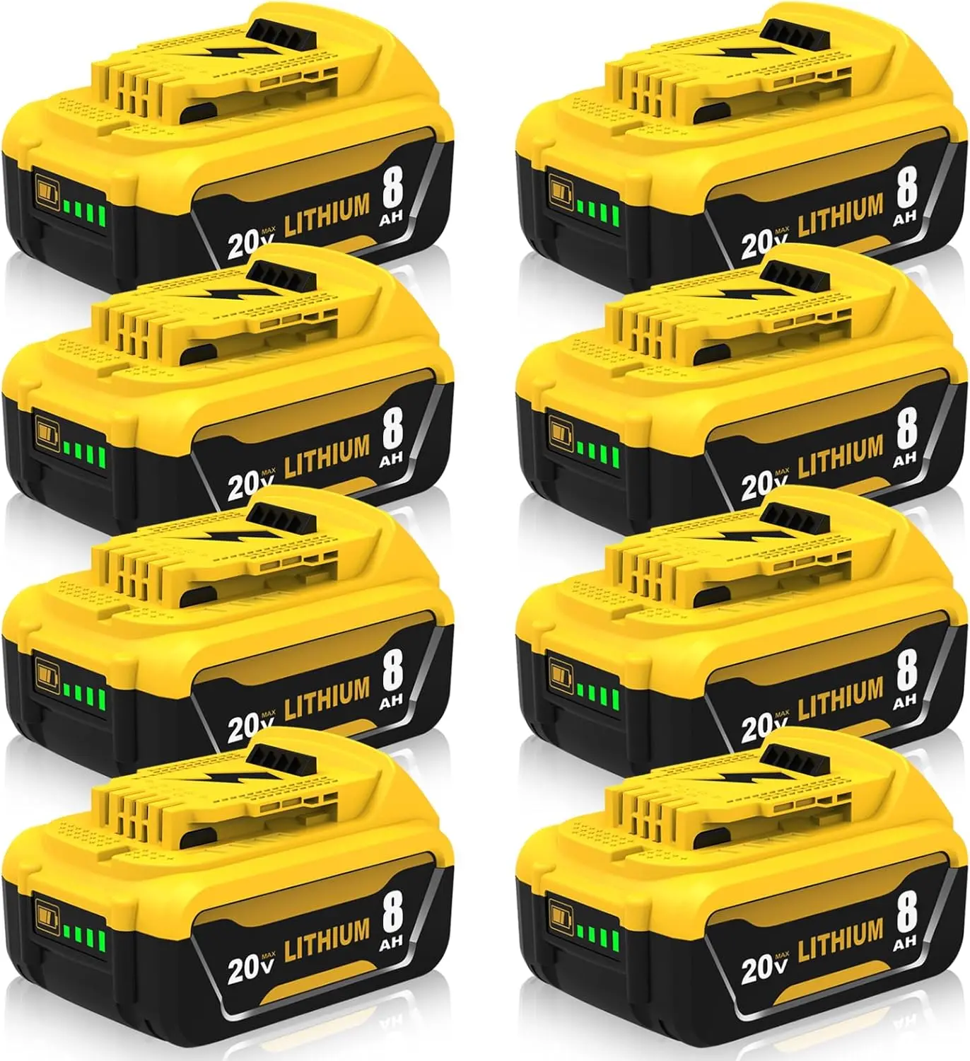 8-Pack 20V 8000mAh Lithium Ion Replacement Batteries for Dewalt, Compatible with Dewalt 20V Max DCB206 DCB207 DCB200 & DCD/DCF/DCG Series Cordless Power Tools (Yellow), Lithium Ion Battery Cordless Tool Battery Lithium High Capacity Lithium Replacement Ba