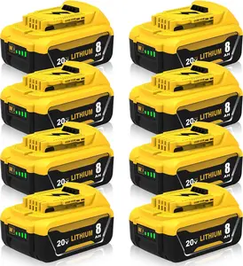 8-Pack 8000mAh Replacement for Dewalt 20V Battery Lithium Compatible with Dewalt 20 Volt Max Battery DCB206 DCB207  DCB200 DCD/DCF/DCG Series Power Tools(Yellow)