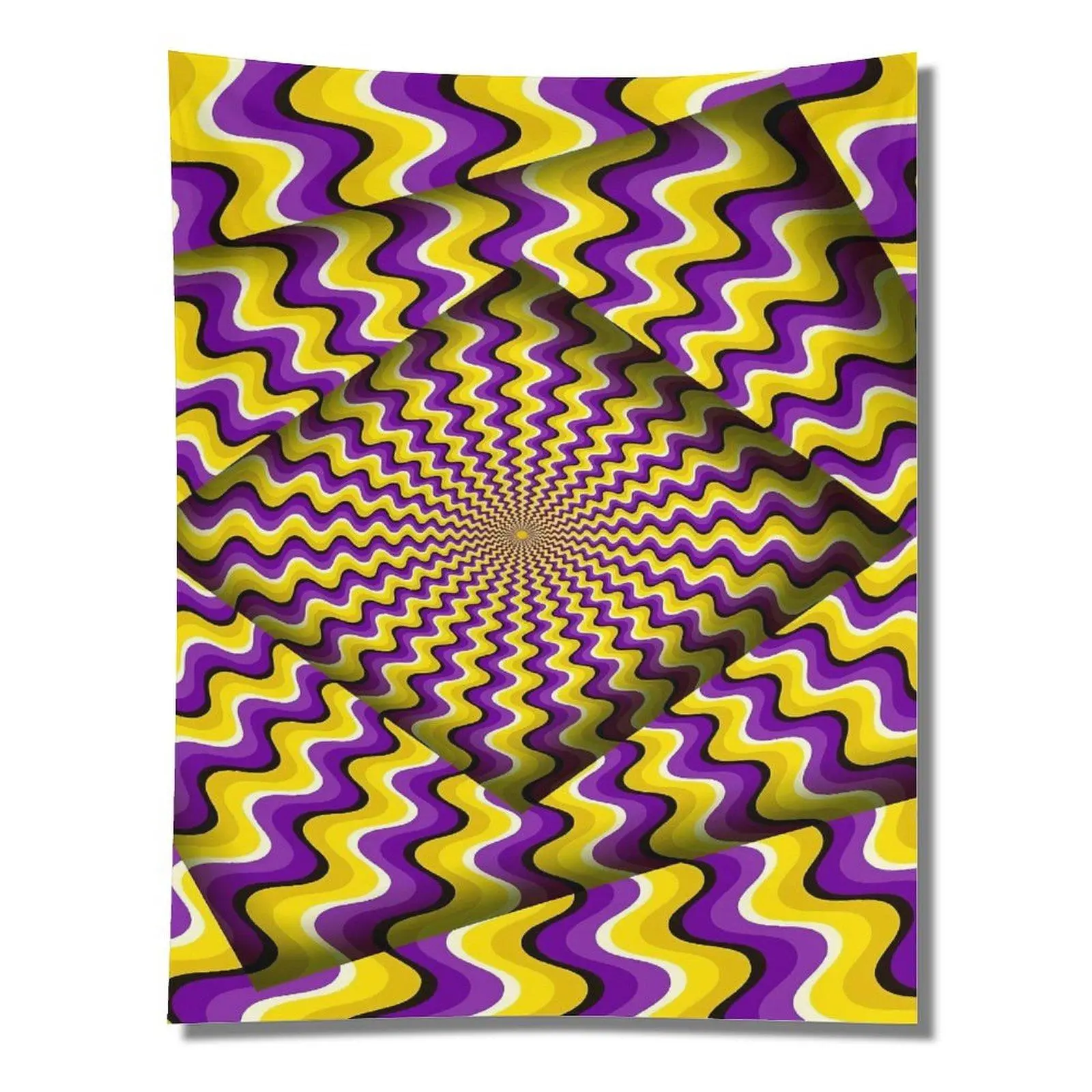 Purple Yellow Wavy Optical Illusion Swirl Abstract Trippy Geometric Modern Wall Tapestry Wall Hanging