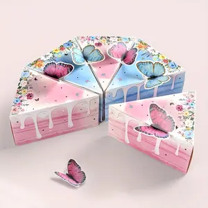 Hearthm Cake Shape Gift Box Set, 3D Butterfly Candy Box, /blue Flower Gift Boxes, Reusable for Weddings, Baby Parties, Gender Reveal, Birthday Parties