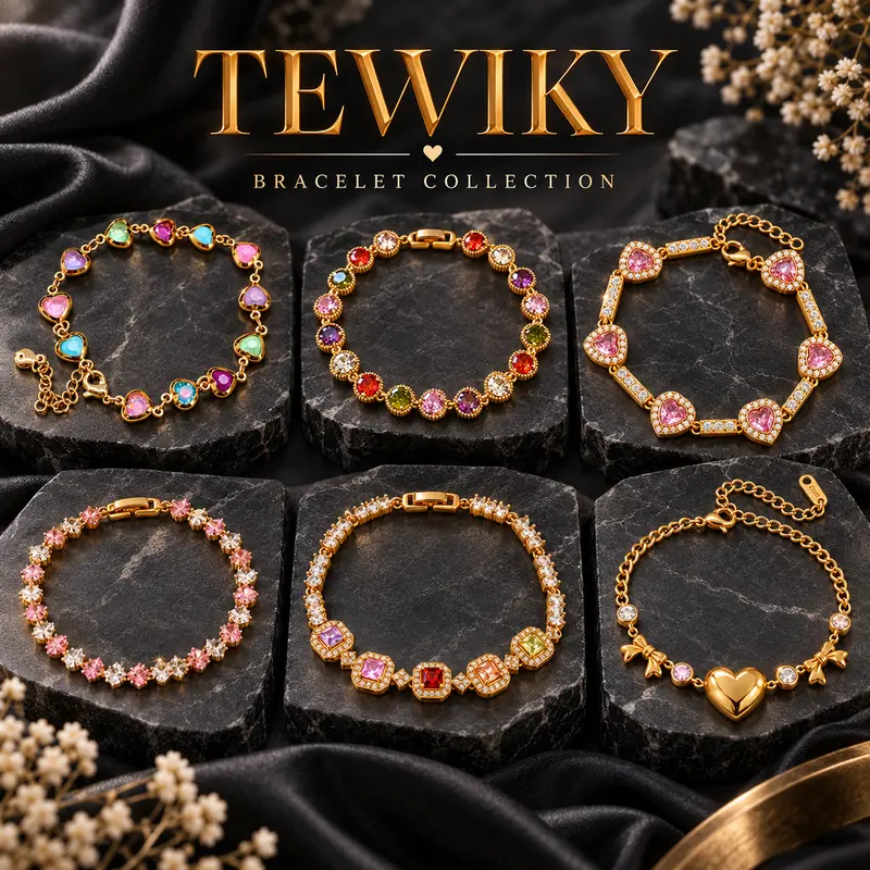 【Tewiky Official】Women's 14K Gold Plated Stackable Bracelet Set, Waterproof, Non-Tarnish, Jewelry for Women, Stylish Delicate Fashion Accessory, Gift-Ready Costume Jewelry for Daily Wear & Gifting