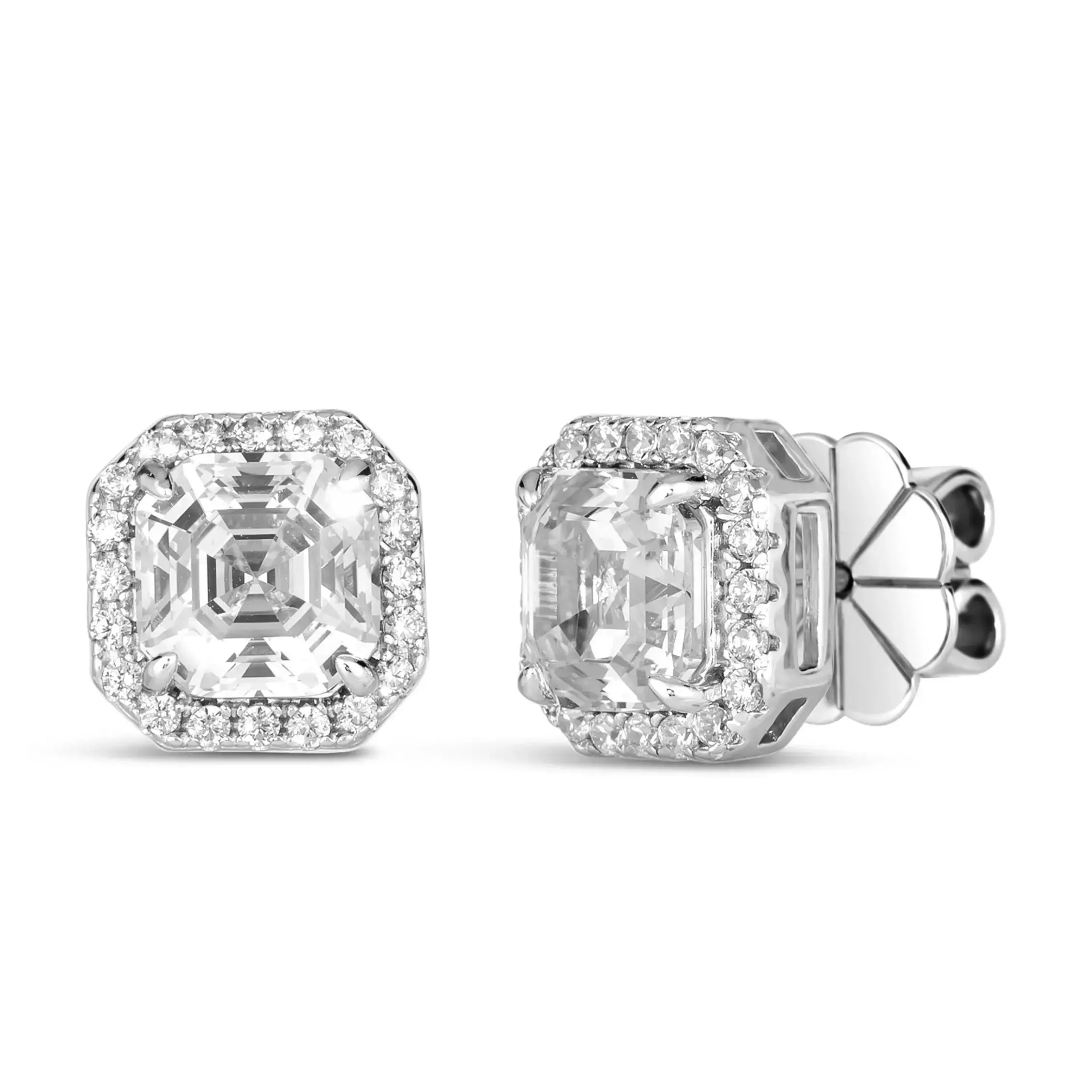 ANNA ZUCKERMAN Bethenny Asscher Stud Earrings, White Crystalline Costume Jewelry Fashion Accessory