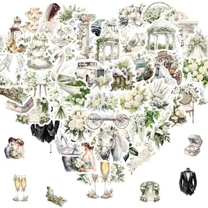 Wedding Stickers for Scrapbooking, 50 Pcs Cute Wedding Scrapbook Stickers, Bridal Supplies for Planners, Bachelorette Party, Self-Adhesive Waterproof