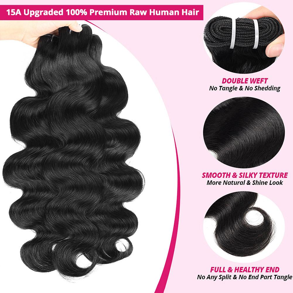Body Wave Sew in Hair Extensions 2x6 Closure Quick Weave 30inch Brazilian Raw Human Hair Bundles with Closure Salon Quality Body Wave Hair 1 3 4 Bundles