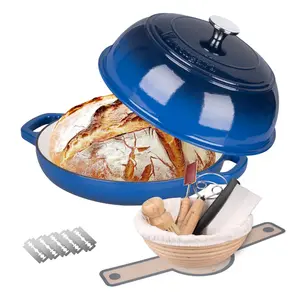 Enameled Cast Iron Dutch Oven Pot with Lid, Bread Oven for Sourdough Bread Baking, Dutch Ovens with Bread Proofing Basket& Baking Supplies Set, 6 Quart