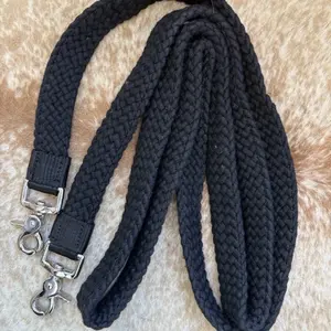 Black Cotton Flat Cotton 7’ Contest Barrel Roping Trail Style Rein