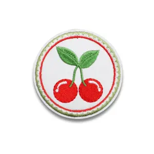 Round Cherry Embroidered Patch - Iron-On Applique