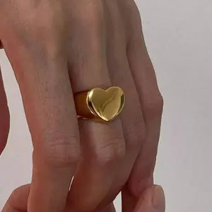 Stainless Steel Heart Shape Gold Ring for Women – Simple Minimalist Daily Jewelry Gift