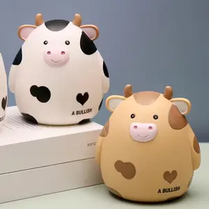 Adorable Cow-Shaped Penny Bank, Creative Gift Money Saving Jar, Round PVC, Non-Waterproof with Latch Closure, Desk Decor, Birthday & Christmas Gifts