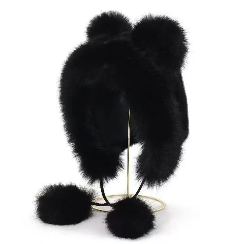 Bear-Ear Plush Hat for Women – Fluffy Warm Autumn/Winter Baotou-Style Ear-Protection Hat, Ear Coverage