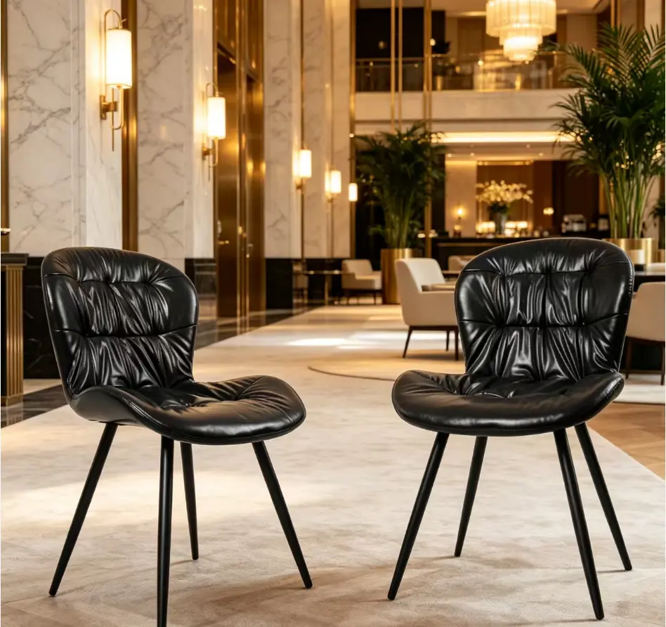 Bellemave Ergonomic Dining Chair - Rubber Wood Frame, Polyurethane Synthetic Leather Cover (2 Sets)