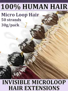30g/pack Micro Loop Human Hair Extensions Fusion Hair Extensions 12inch-20inch Easy to Install No Glue Natural Straight Machine Remy Human Hair for Women Salon Quality