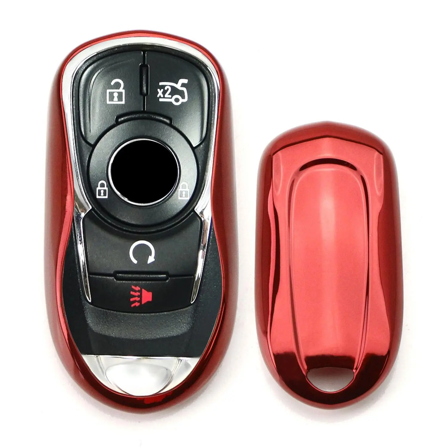 iJDMTOY Chrome Finish Red TPU Key Fob Protective Cover Case For Buick 2016-up Envision, 2017-up Lacrosse Encore, 2018-up Regal Enclave
