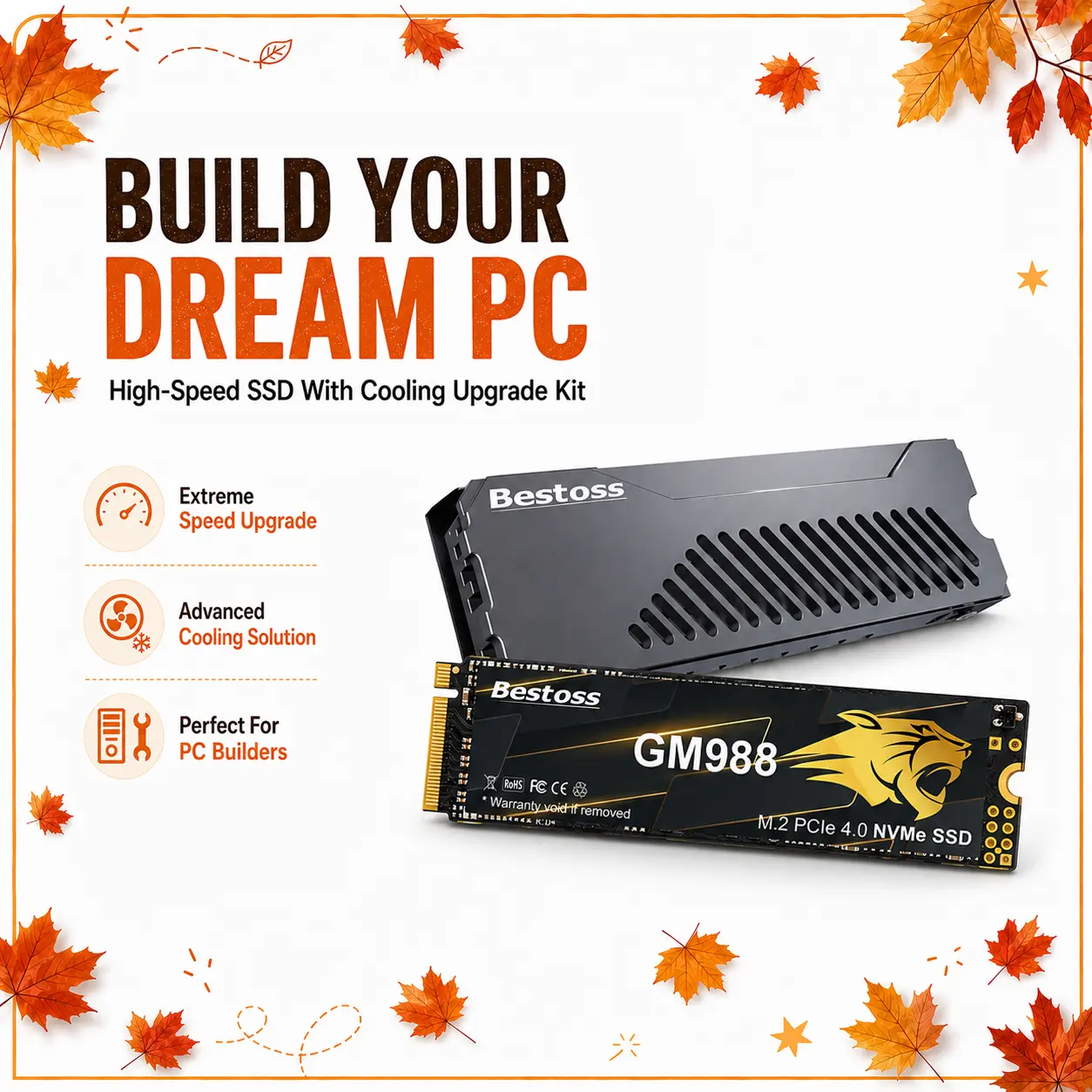 Bestoss PS5 Upgrade SSD Bundle - 7350MB/s Gen4 NVMe SSD Storage with Metal Heatsink Kit, 1TB/2TB Options, Gaming Console Accessory for Gamers, Content Creation & Cooling, SOHOCHIC,Friends Giving Gift