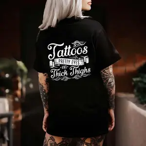 Ver2 Tattoos Pretty Eyes and Thick Thighs Tshirt, Hoodie, Sweatshirt, Aesthetic Tatoo Outfits, Streetwear Style, Retro Vintage Y2k Men Graphic Tees