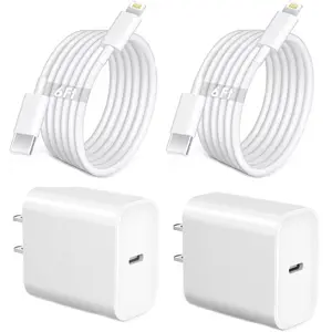 4-Pcs 20W USB-C Fast Chargers with 6FT USB-C to Lightning Cables - Super Fast Charging Adapter & Cable Set Compatible with iPhone 14/14 Plus/14 Pro Max, 13, 12, 11, and More