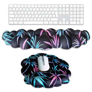 Cloud Wrist Rest Keyboard  Pad Set with PU Leather Memory Foam Cute Arm for Palm Support PC/Gaming Desk Accessories/Office Setup/Computer Hand Cushion - White
