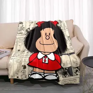 Cartoon Printed Soft Flannel Throw Blanket Cute Anime Mafalda Bed Hiking Picnic Sofa Couch Cover Fashionable Bedspread Kid AdultFather's Day Thanksgiving Halloween Valentine's Day Holiday Gifts For Family And Friends