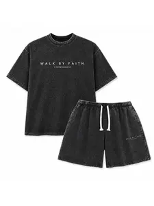 GRDR Men's Baggy Cotton Letter Print Washed Round Neck Short Sleeve T-Shirt - Comfortable, Breathable Menswear Top for Summer, Matching Unisex Men's Suit Tracksuit Component Clothes