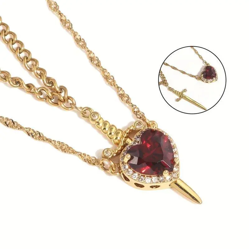 Stainless Steel Heart and Sword Couple Necklace Collarbone Chain Sword Necklace Accessories for Women Couple Gift Jewelry