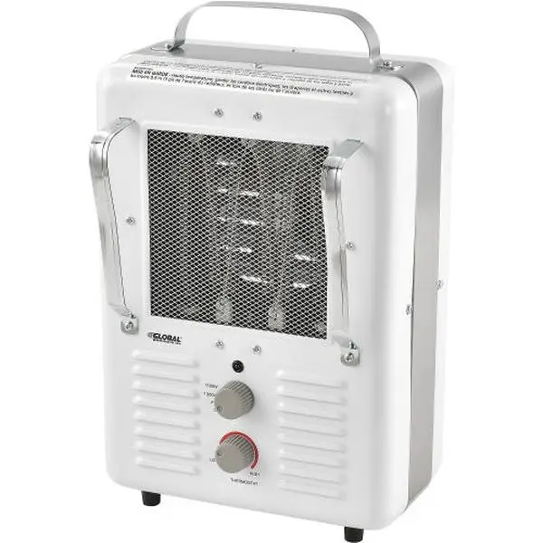 Global Industries 246098 Compact Corded Milkhouse Electric Heater - 1500W Max Steel Unit, 10.25x8x15.75 in, 180 Sq. Ft., 4 settings, 7.3 lbs, 12.5 high amps, adjustable temperature, milkhouse design, ideal for office users, Amps High: 12.5