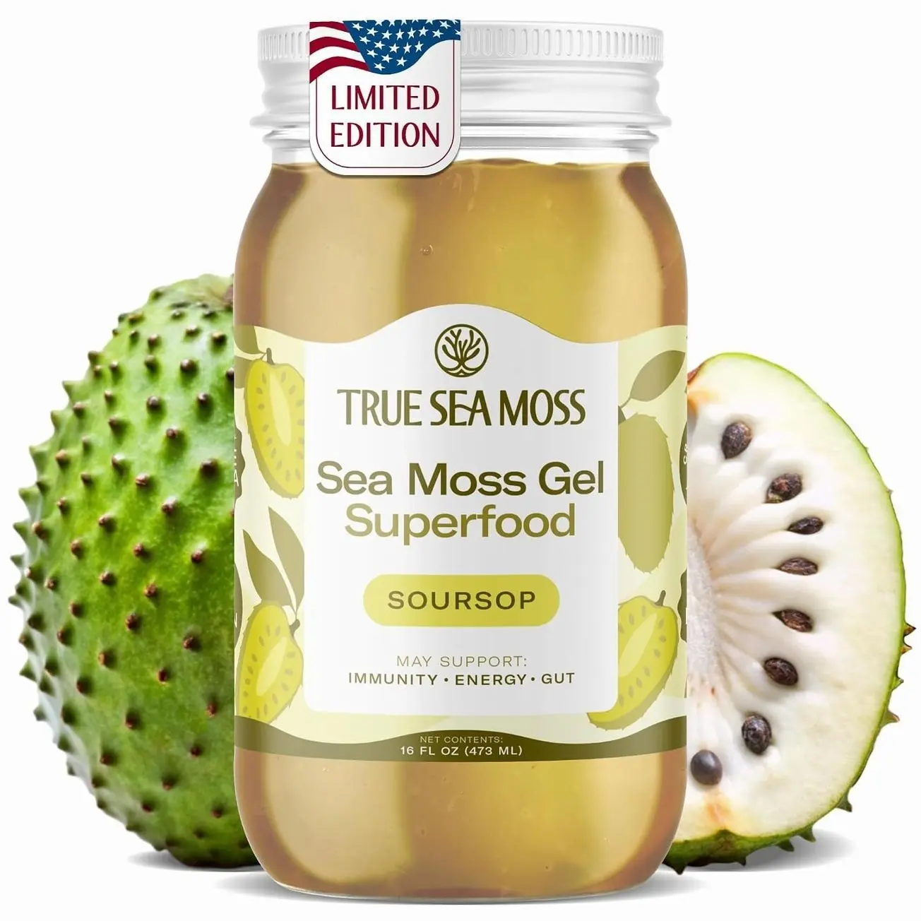 TrueSeaMoss Sea Moss Gel – Made in USA – Wildcrafted Seamoss, Fresh Fruits & Sea Vegetables – Soursop, Pack of 1 (Labels may Vary)