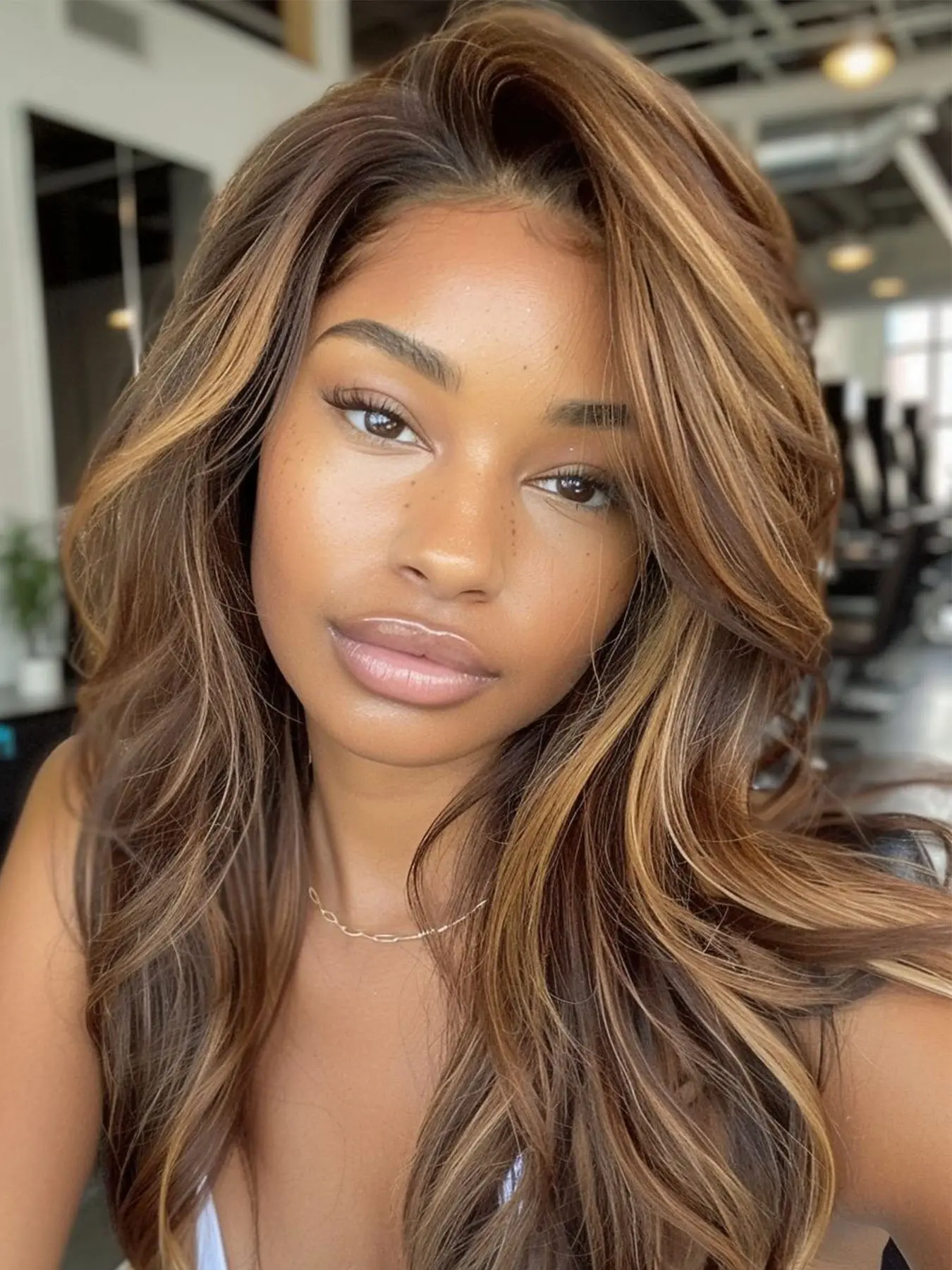 Long Curly Wavy Wig 150% Density Ombre Brown Highlight Blonde Curly Wave Wig for Women Layered Wavy Wig With Curtain Bangs for Women  Synthetic Fiber Hair Elegant Natural Looking for Daily Use Ombre Wavy Wigs