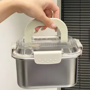 304 Stainless Steel Food Storage Containers with Airtight Lid - Square Large Capacity Bento Lunch Box for Fruits, Vegetables, Meal Prep, Leakproof Kitchen Container