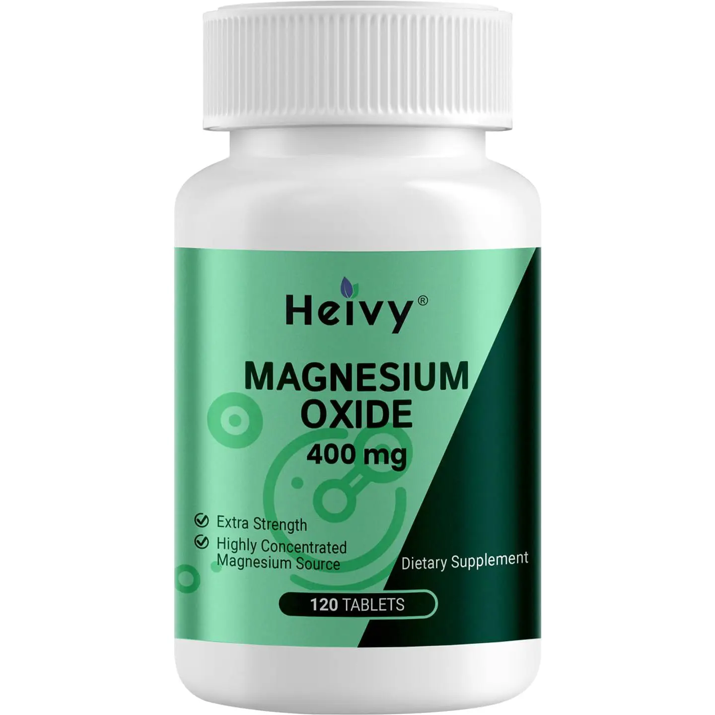 Heivy Magnesium Oxide 400mg – Magnesium Supplement for Support Muscle Recovery & Relaxation - Vegan, Gluten-Free, Made in USA, 120 Tablets Ethically Sourced Vitamins Fitness