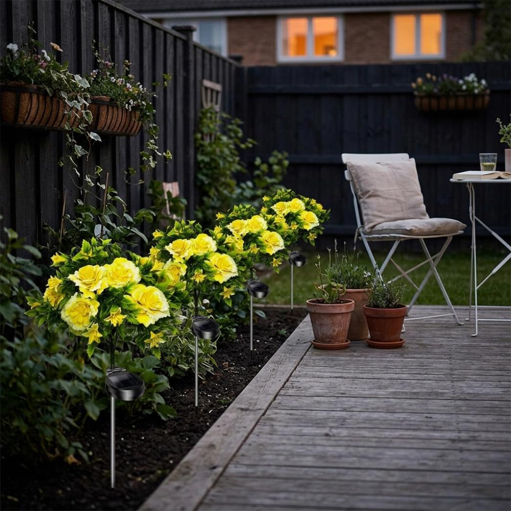 4 Pack Solar Yellow Carnation Flower Garden Lights, IP65 Waterproof Outdoor Decor