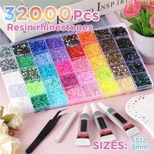 40-color set or 24-color set‌   Resin Jelly Rhinestones for Bedazzling, 3mm 32000 Pcs Flatback Gems for Crafting, Bedazzling Kit for Clothing Shoes Nail Book Diamond Art
