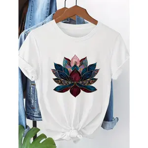 Casual Short Sleeve T-Shirt with Vibrant Hibiscus Flower Print - Soft, Breathable, Round Neck, Regular Fit, Spring/Summer/Fall Collection