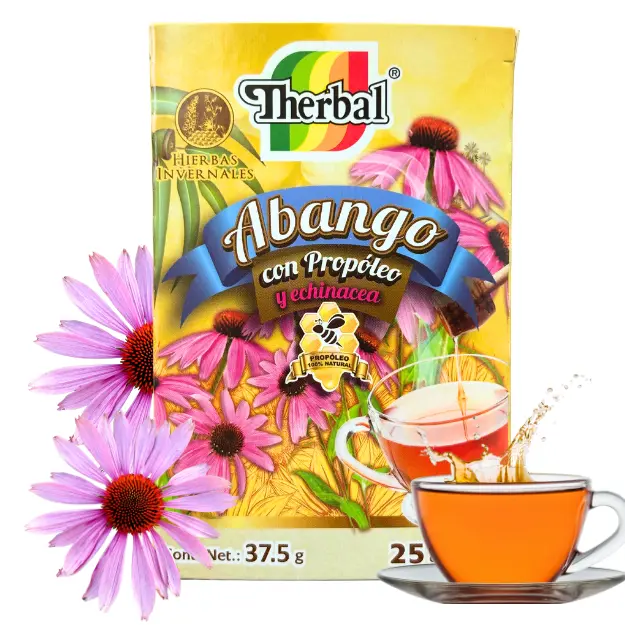 THERBAL Certified Organic Caffeine-Free Abango Propolis & Echinacea Herbal Tea Beverage - Salty & Savory Flavor, 25 Tea Bags, Box Packaging, Natural Ingredients with Botanical Extracts, 24-Month Shelf Life, Ideal for Adults' Morning Routine & Cold Relief