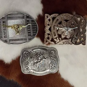 Western Style Belt Buckles with Longhorn Design and Intricate Patterns for Men and Women