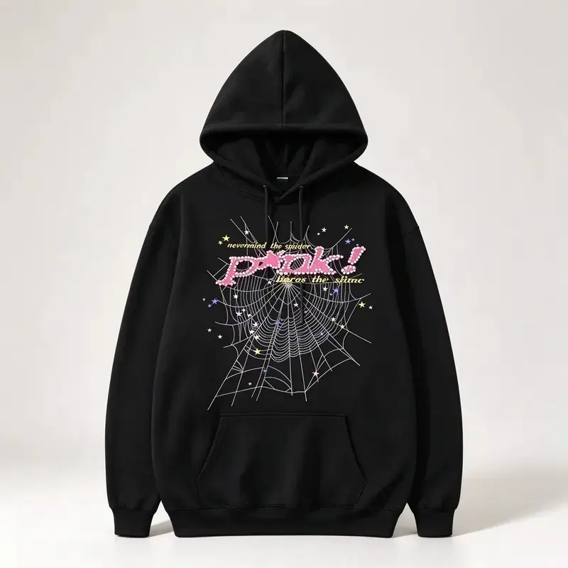 Web Graphic Hoodie, Front Print Y2K Streetwear Pullover, Unisex Men’s Trendy Sports OuterwearThanksgiving Day，Christmas