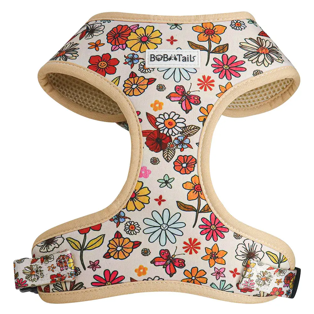 Bobotails Flower Printed Rough Wear Dog Harness - Versatile Leash Control with Adjustable Straps & Padded Chest Panel for Comfort and Safety