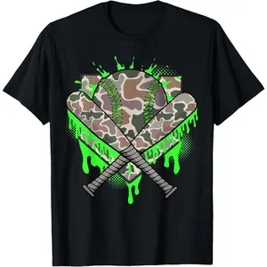 Baseball Drip For Boys Ice Cream Dripping Boys Baseball Camo T-Shirt 6WR