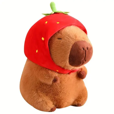 Strawberry Capybara Plush Toy, Cute Capybara Anime Fluffy Toy, Cuddly Stuffed Animal, Huggable Stuffed Animal, Soft Stuffed Animals, Creative Birthday and Holiday Gift Options, Stuffed Animal Gifts, Soft Adorable Stuffed