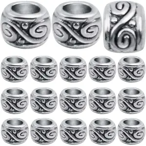 100pcs Tibetan Alloy Column Spacer Beads European Large Hole Rondelle Loose Beads Accessories for Adult DIY Bracelet Necklace Jewelry Making Supplies, Antique Silver