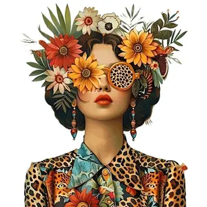 1PC 5D diamond painting 2D flat printing Diamond Painting Kit for Adults DIY Flower Leopard Print Art Home Decor with Sunflower Headpiece Design Rhinestone Embroidery Craft Supply