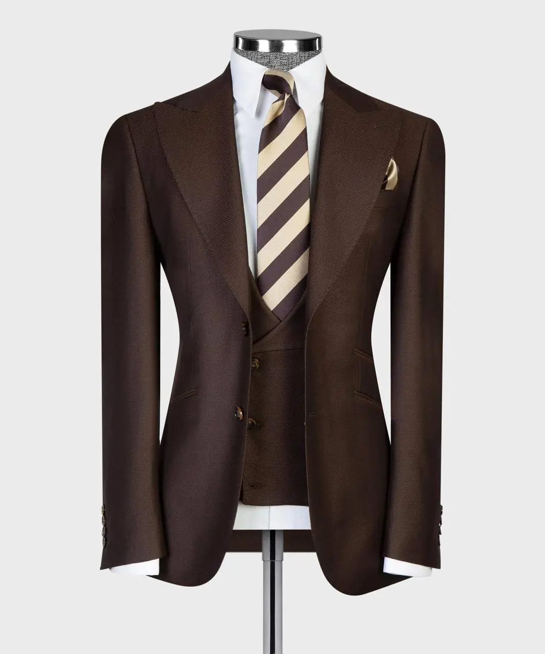Final Sale Men's Espresso Birdseye Three-Piece Suit, Size 38R, Wedding & Formalwear