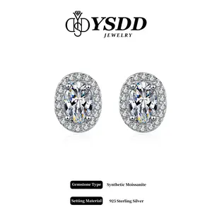 【#561 Holiday&Xmas-4】Classic 2CT Total Oval Halo Stud vvs Synthetic Moissanite Earrings in 925 Sterling Silver