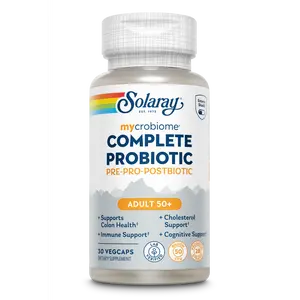 Solaray "Adult 50+" Mycrobiome Complete 3-in-1 Probiotic  (Pre+Pro+Post)- 50 Billion CFU Triple Action Formula- Colon,Immune,Cholesterol, Cognitive Support 30 VegCaps - Healthcare