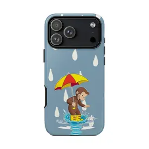 Cute Cartoon Monkey Umbrella Phone Case, Rainy Day Design, Curious Georgee Protective Cover