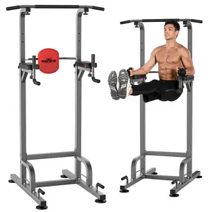 RELIFESPORTS Power Tower Pull Up Bar Heavy-Duty Dip Station Adjustable Height 10 Levels for Home Gym Strength Training Multipurpose Arm Shoulder Exercise Equipment Vertical Knee Raise Core