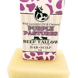 Purple Pastures Grass Fed Beef Tallow Bar Soap with Lavender Oil & Collodial Oatmeal 4oz Natural Skincare
