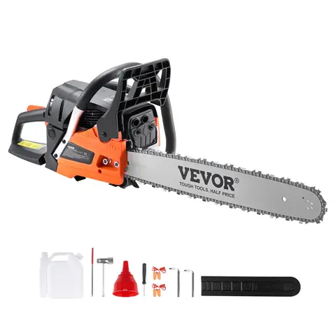 VEVOR High-Power Top Handle Steel Gas Chainsaw Tree Trimmer, Gasoline-Powered Tool with Leak-Resist Tank, Durable Fuel Tank, Shock-Absorb Built-In Absorber, Anti-Vibration Control, for Felling Wood Cutting, Outdoor Enthusiasts, Low-Maintenance