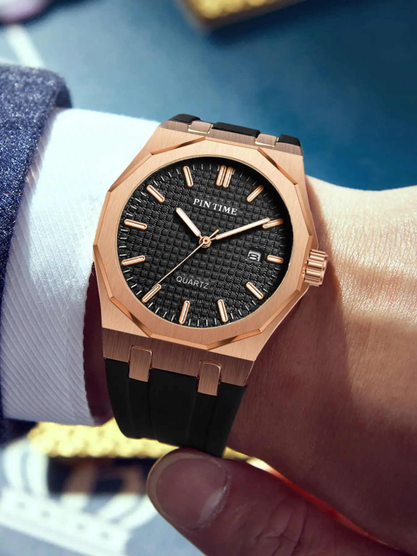 Men's Quartz Watch with Silicone Strap, Large Analog Dial Calendar, Casual Style, All Seasons Wear, Case, Buckle Closure, Quartz Wristwatch, Fashionable Stylish Watch, Quartz Analog Timepiece
